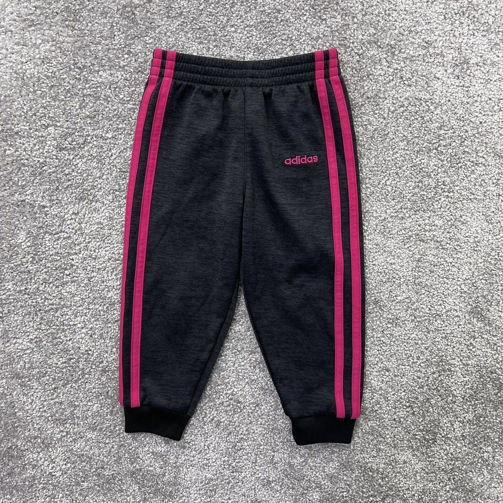 Adidas Pants Toddler 3T Black Pink Track Athletic Joggers Soccer Girls AG4415